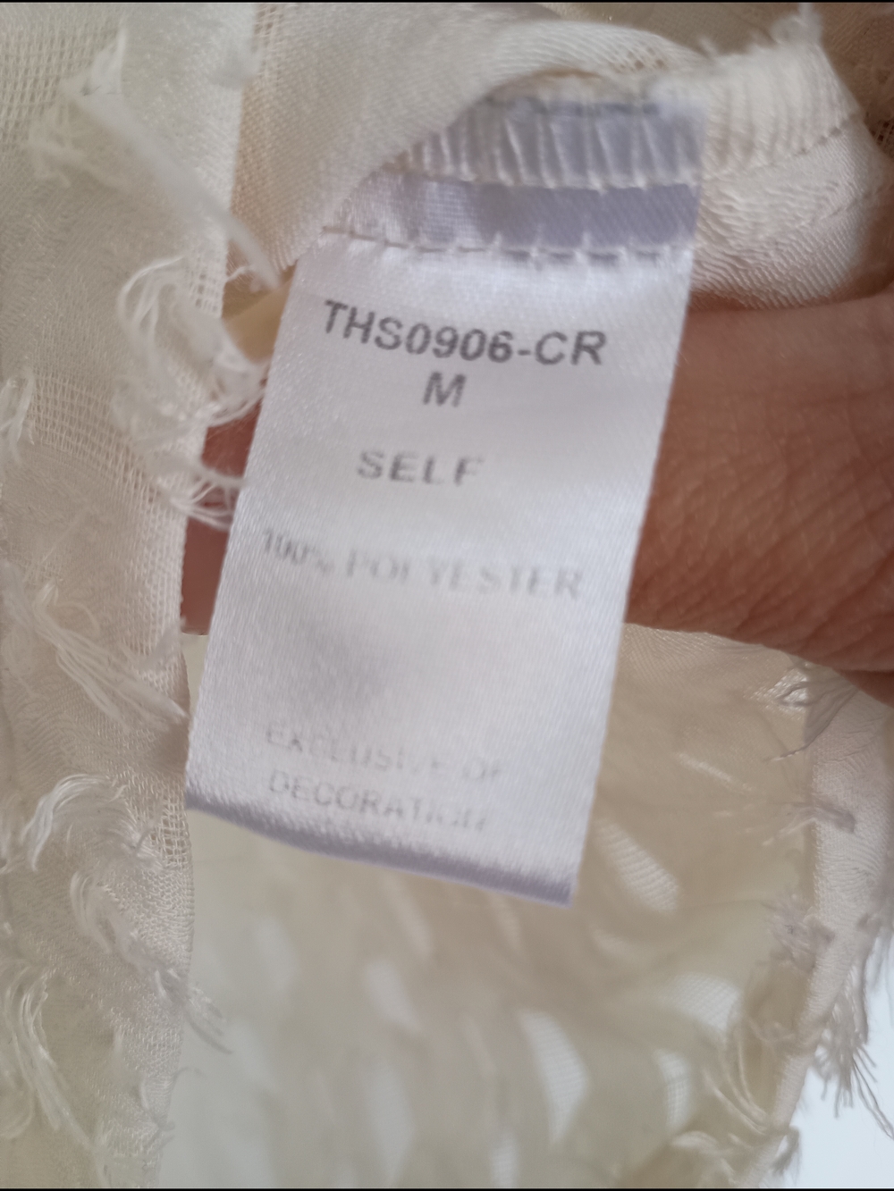THML Blouse Ivory Textured Sleeveless Ruffle Fringe Button Round Neck M - Picture 5 of 11